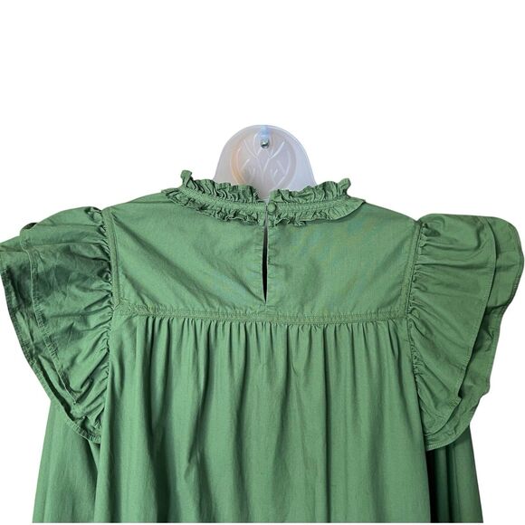 Crown & Ivy Green Ruffle Top Sz L Cottagecore Prairie Victorian 100% Cotton - Picture 11 of 13